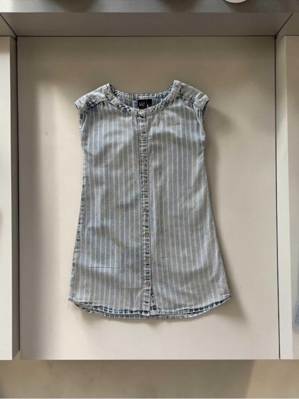 GAP Denim Girls Striped Sleeveless Button-Front Dress